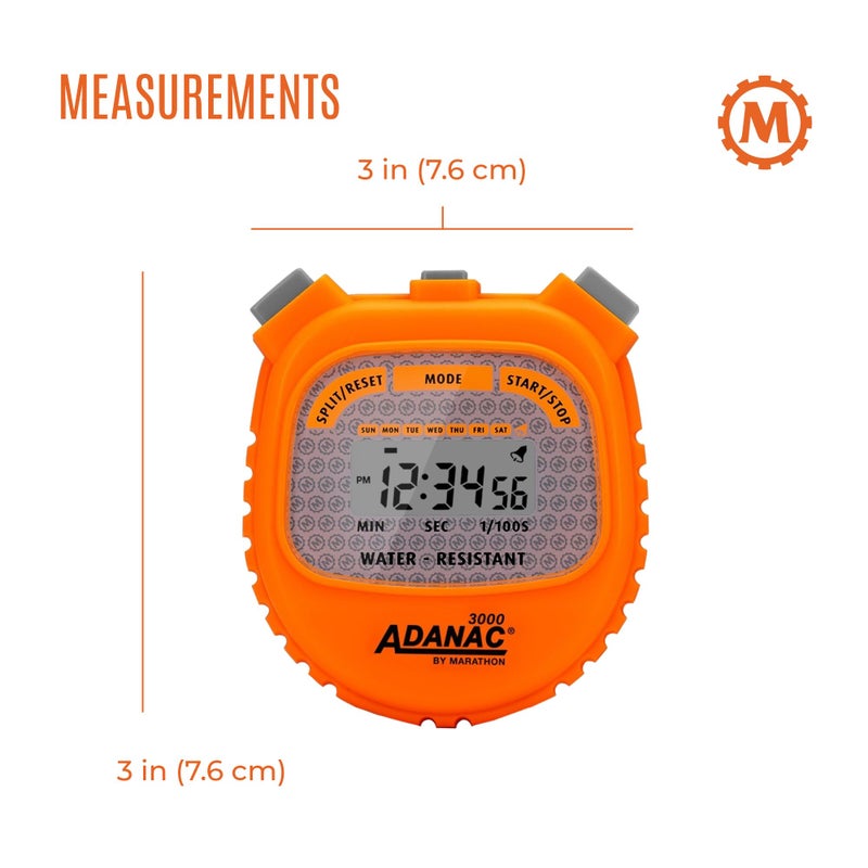 Marathon Adanac 3000 Digital Stopwatch Timer, Neon Orange - High Precision Accuracy to 1/100th Seconds - Water, Dust & Shock Resistant - 46â€ Lanyard Included - Image 5